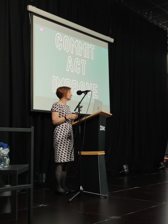 Head of the SERC Learning Academy Diane Weatherup  addresses academic staff at Bangor Campus